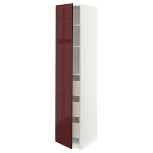 METOD / MAXIMERA High cabinet with drawers, white Kallarp/high-gloss dark red-brown, 40x60x200 cm