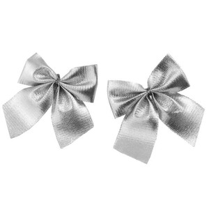 Fabric Bow Christmas Ornaments, Silver, 14 Pieces