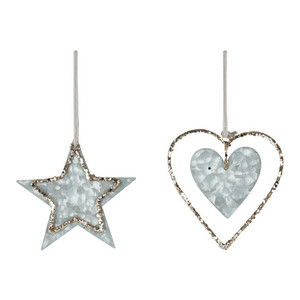 Christmas Decoration Star & Heart, silver