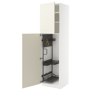 METOD High cabinet with cleaning interior, white/Bodbyn off-white, 60x60x220 cm