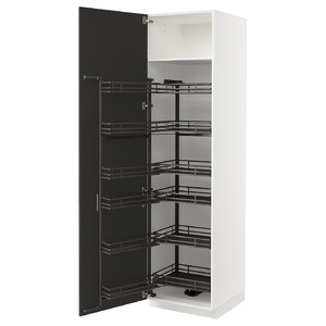 METOD High cabinet with pull-out larder, white/Nickebo matt anthracite, 60x60x220 cm