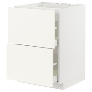 METOD / MAXIMERA Base cab f hob/2 fronts/2 drawers, white/Vallstena white, 60x60 cm