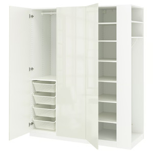 PAX / FARDAL Wardrobe combination, white high-gloss white/white, 170x60x201 cm