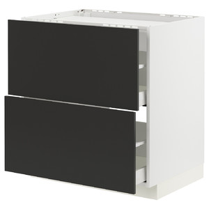 METOD / MAXIMERA Base cab f hob/2 fronts/2 drawers, white/Nickebo matt anthracite, 80x60 cm