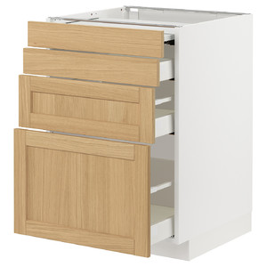 METOD / MAXIMERA Bc w pull-out work surface/3drw, white/Forsbacka oak, 60x60 cm
