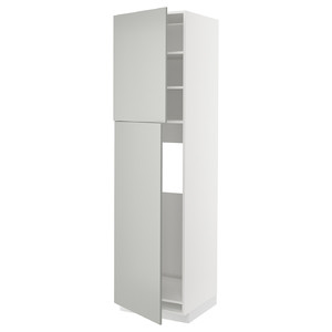 METOD High cabinet for fridge w 2 doors, white/Havstorp light grey, 60x60x220 cm