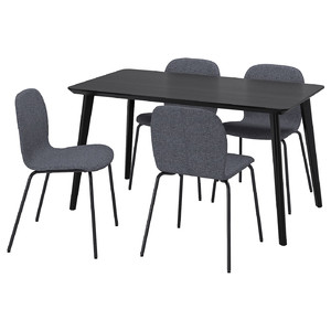 LISABO / KARLPETTER Table and 4 chairs, black/Gunnared medium grey black, 140x78 cm