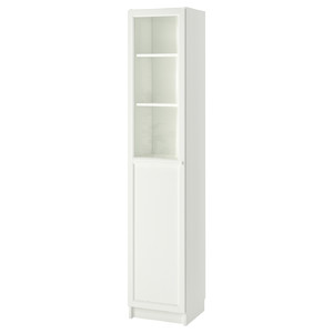 BILLY / OXBERG Bookcase with panel/glass door, white/glass, 40x42x202 cm