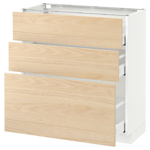 METOD / MAXIMERA Base cabinet with 3 drawers, white, Askersund light ash effect, 80x37 cm