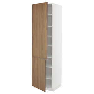 METOD High cabinet with shelves/2 doors, white/Tistorp brown walnut effect, 60x60x220 cm