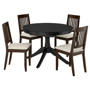 ROSENTORP / NÄSINGE Table and 4 chairs, black/Kilanda light beige dark brown stained, 110/155 cm