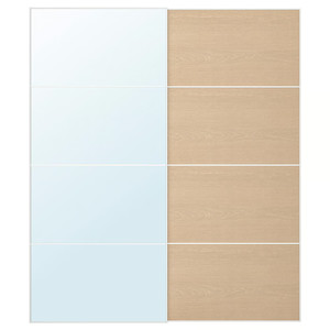 AULI / MEHAMN Pair of sliding doors, aluminium mirror glass/double sided white stained oak effect, 200x236 cm