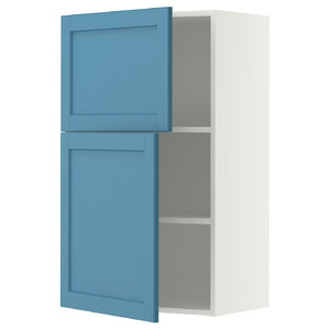 METOD Wall cabinet with shelves/2 doors, white/Lerhyttan blue, 60x100 cm