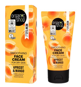 ORGANIC SHOP Smoothing Face Cream for Dry Skin Apricot & Mango 98% Natural Vegan 50ml
