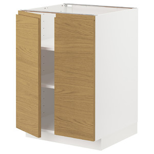 METOD Base cabinet with shelves/2 doors, white/Voxtorp oak effect, 60x60 cm