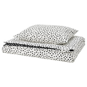 BJÖRKGRÅMAL Duvet cover and pillowcase, black white/dotted, 150x200/50x60 cm