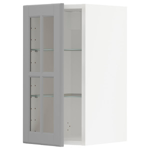 METOD Wall cabinet w shelves/glass door, white/Bodbyn grey, 30x60 cm