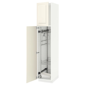 METOD High cabinet with cleaning interior, white/Bodbyn off-white, 40x60x200 cm