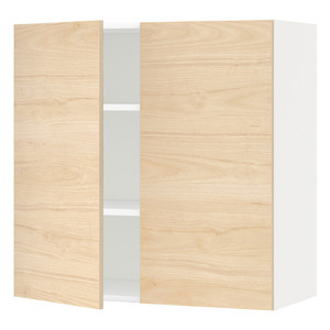 METOD Wall cabinet with shelves/2 doors, white/Askersund light ash effect, 80x80 cm