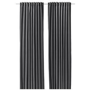 SANELA Curtains, 1 pair, with heading tape/dark grey, 140x300 cm
