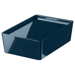 KUGGIS Box with lid, black-blue, 18x26x8 cm
