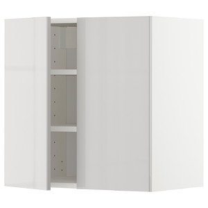 METOD Wall cabinet with shelves/2 doors, white/Ringhult light grey, 60x60 cm