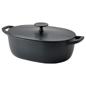 VARDAGEN Casserole with lid, enamelled cast iron matt/black, 6.5 l