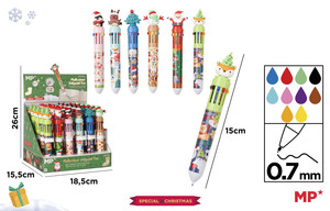 Christmas 10-Color Ballpoint Pen with PVC Figure Display Set of 30pcs