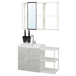ENHET / TVÄLLEN Bathroom furniture, set of 15, concrete effect/white Glypen tap, 102x43x65 cm