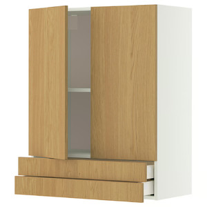 METOD / MAXIMERA Wall cabinet w 2 doors/2 drawers, white/Sinarp oak veneer, 80x100 cm