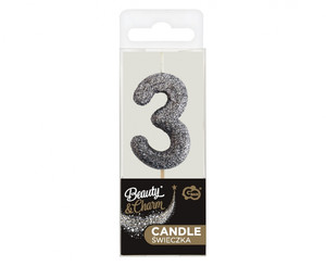 Birthday Candle Number 3, glitter black