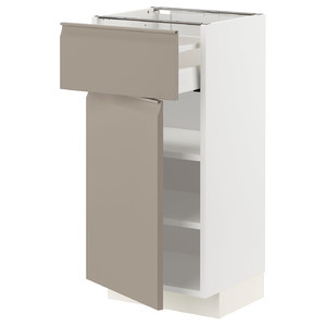 METOD / MAXIMERA Base cabinet with drawer/door, white/Upplöv matt dark beige, 40x37 cm