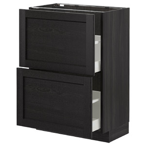 METOD Base cabinet with 2 drawers, black/Lerhyttan black stained, 60x37 cm