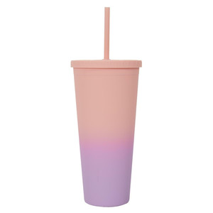 Cup with Straw Tie-Dye, orange-pink
