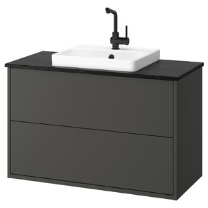 HAVBÄCK / ORRSJÖN Wash-stnd w drawers/wash-basin/tap, dark grey/black marble effect, 102x49x71 cm