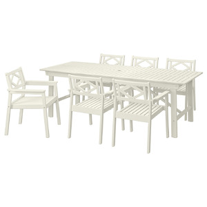 BONDHOLMEN Table+6 chairs w armrests, outdoor, white/beige