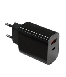 TB Wall Charger EU Plug 2x3A USB C + USB A, black