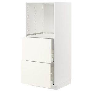 METOD / MAXIMERA High cabinet w 2 drawers for oven, white/Vallstena white, 60x60x140 cm