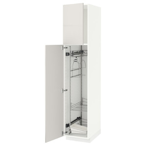 METOD High cabinet with cleaning interior, white/Ringhult light grey, 40x60x200 cm