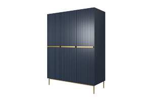 Wardrobe Nicole with Drawer Unit 150 cm, dark blue, gold handles and legs