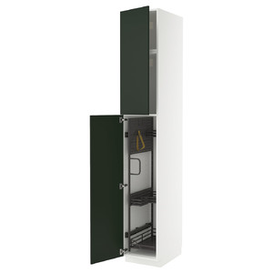 METOD High cabinet with cleaning interior, white/Havstorp deep green, 40x60x240 cm