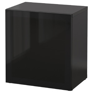 BESTÅ Shelf unit with glass door, black-brown, Glassvik black/smoked glass, 60x40x64 cm