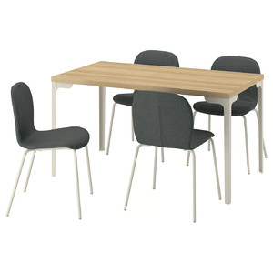 SKÅLSTA Table and 4 chairs, oak effect straight light grey-beige/Knäbäck dark grey tubular metal/light grey-beige, 140x80 cm