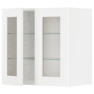 METOD Wall cabinet w shelves/2 glass drs, white Enköping/white wood effect, 60x60 cm