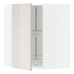 METOD Corner wall cabinet with carousel, white, Ringhult light grey, 68x80 cm