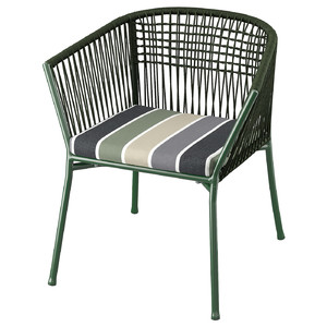 SEGERÖN Chair with armrests, outdoor, dark green/Frösön/Duvholmen stripe pattern
