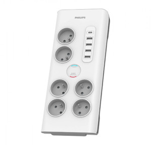 Philips Surge Protector 6 Sockets EU-type Plug USB-A/C