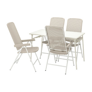 TORPARÖ Table+4 reclining chairs, outdoor, white/beige, 130 cm