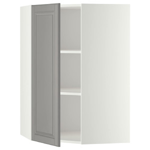 METOD Corner wall cabinet with shelves, white, Bodbyn grey, 68x100 cm