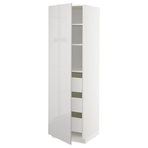 METOD / MAXIMERA High cabinet with drawers, white/Ringhult light grey, 60x60x200 cm